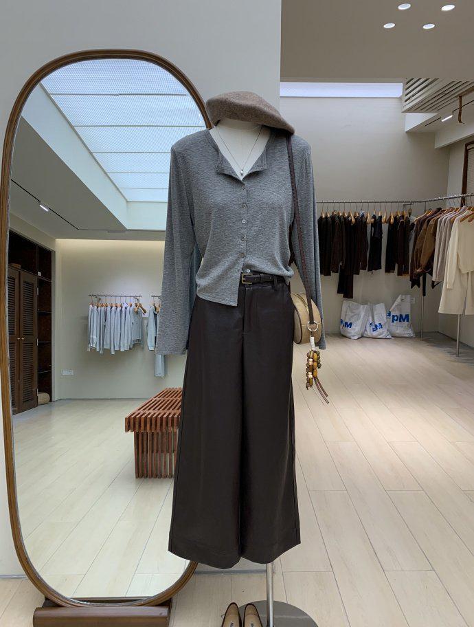 

Slimming Black PU Leather Wide-Leg High Waist Pants for Curvy Girls XL коричневый