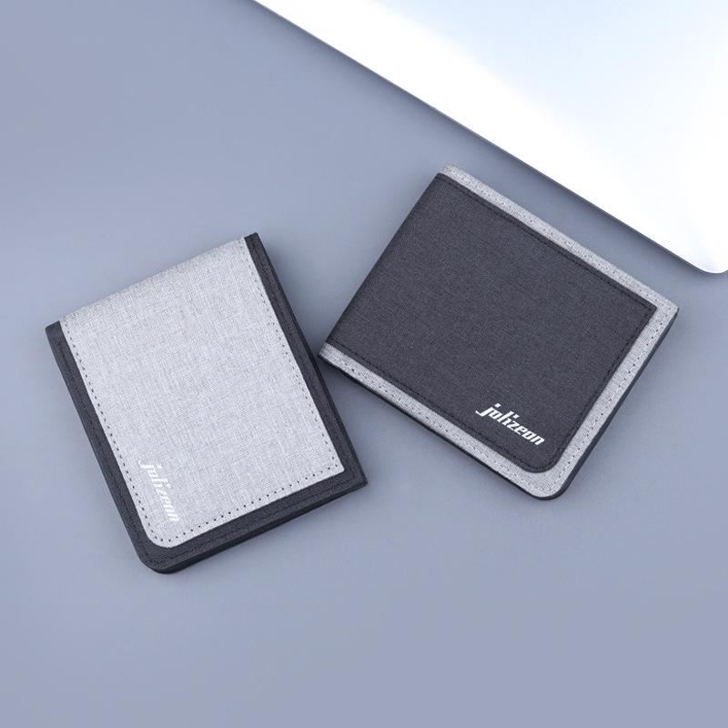 Men's Canvas & Leather Bi-Fold Wallet with Anti-Demagnetization Card Holder