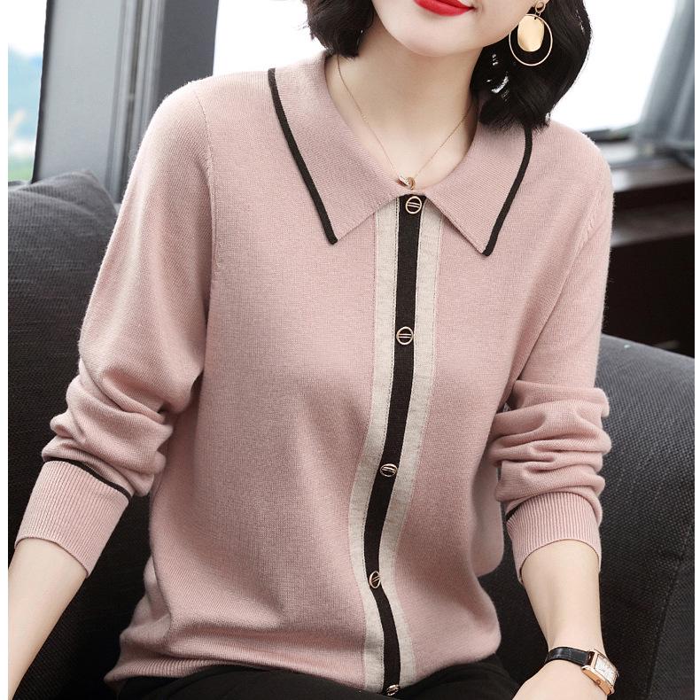 Damen Retro Stricktop mit Revers - Langarmpullover für Frühling/Herbst 2026
