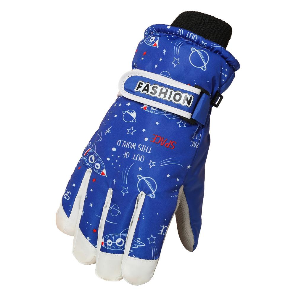 Children's Ski Gloves Outdoor Winter Warmth Plus Velvet Thickening Play Snow Windproof Boys and Girls Water Splashing Cold Proof Gloves