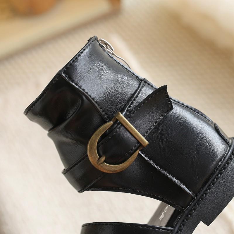 Girls Open Toe High Ankle Sandals Roman Style Princess Shoes Kids Ages 4-12 Rubber Sole Side Zip