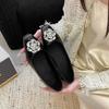 Spring new French Mary Jane shoes women's British style thick heel satin surface rhinestone flower style low heel shoes