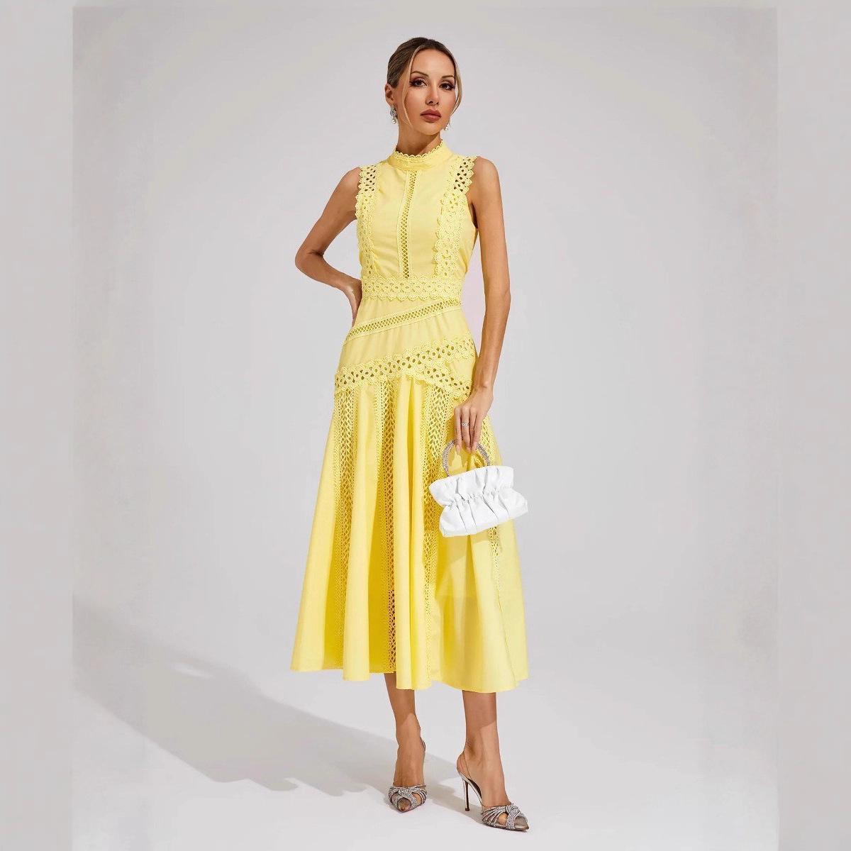 European & American Women s Elegant Sleeveless Lace Evening Dress 2025 Large жёлтый