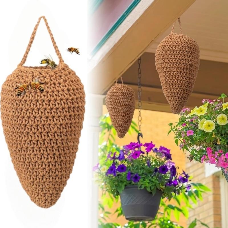 Large Crochet Wasp Nest Decoy Garden Hanging Fake Bee Hornet Hive Wasp Deterrent