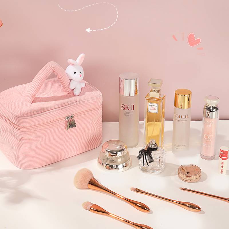 Plush Largecapacity Cosmetic Bag Bunny Portable Corduroy Storage Wash Up Bag