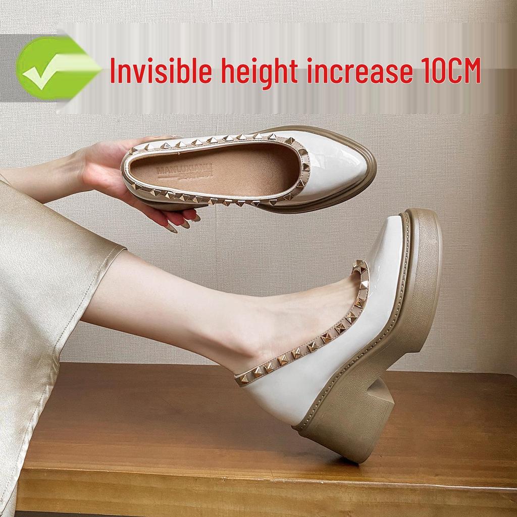 2025 Damskie buty w stylu koreańskim ze szpiczastym noskiem i ukrytym obcasem - Ćwiekowane, kolorowy blok, lakierowana skóra