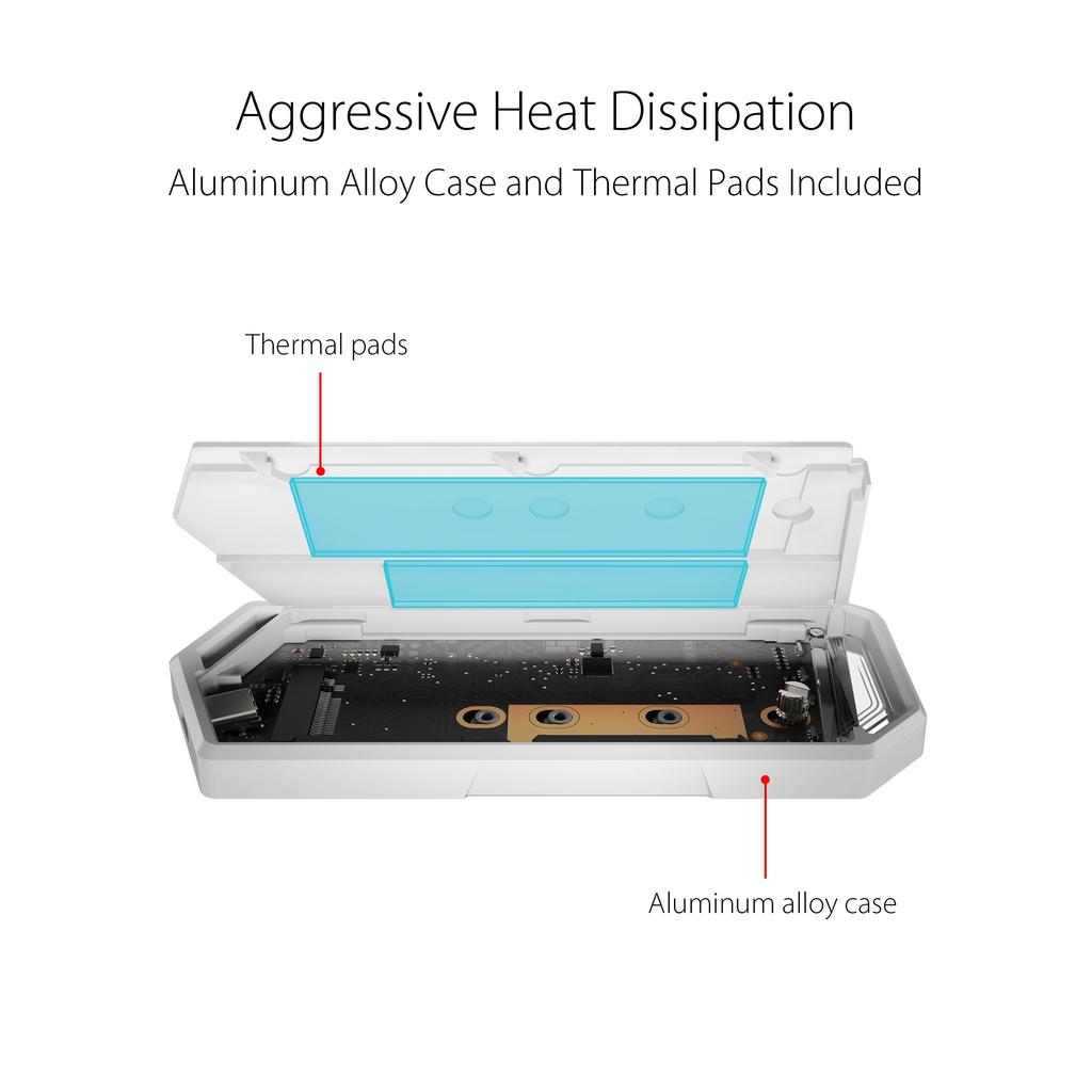 ASUS ROG STRIX ARION White Edition NVMe External SSD Case Installation To C To A Cables Thermal Pad Included Aura Sync Compatible / M.2 / Tool-less /