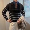 Men's Design-Inspired Half-Zip Striped Sweater: Autumn/Winter Casual Long-Sleeve Knitwear with Loose Lapel