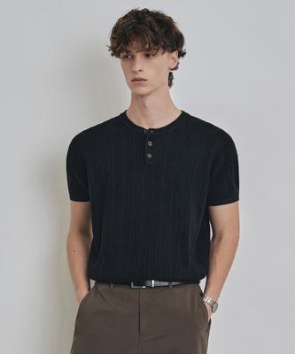 COSTUME O’CLOCK Structured Slim Fit Henley Neck Half Knit 5 Color Cooskt073