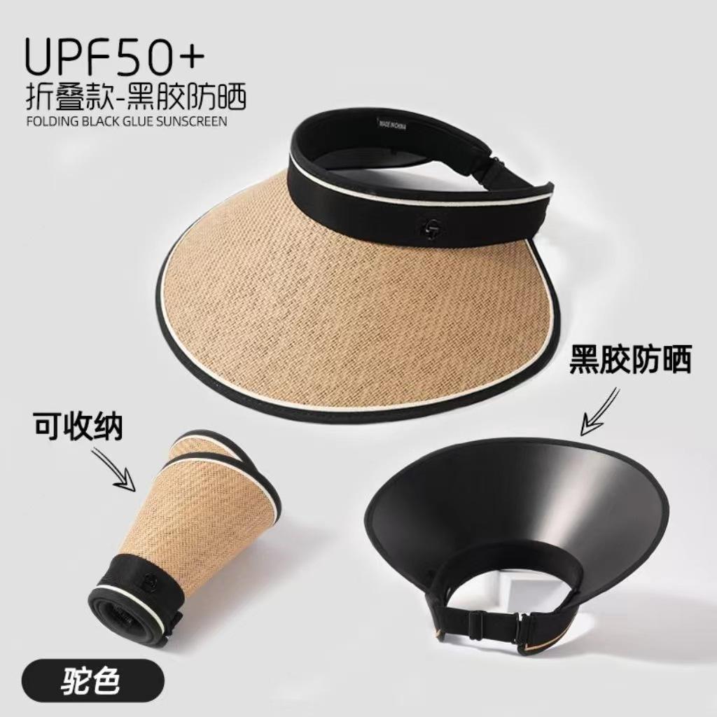 

Соломенная шляпа с широкими полями и открытым верхом, виниловая шляпа от солнца, женская летняя шляпа-ведро с защитой от УФ-лучей, уличная шляпа от солнца для велоспорта Adjustable (54-60)