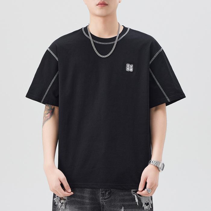 New Summer Style Embroidered Short-sleeved T-shirt for Men's Loose Round Neck Five-point Sleeve T-shirt Casual