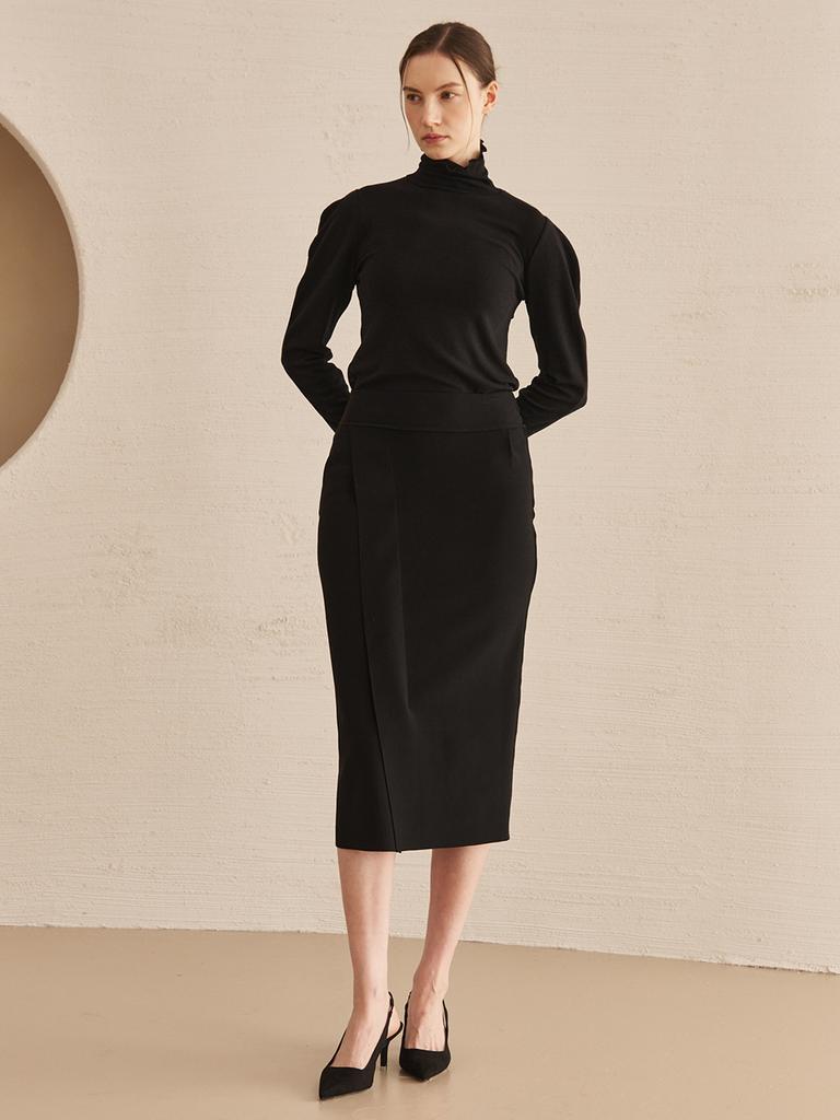 Nub Slit Cut Out Skirt - Black