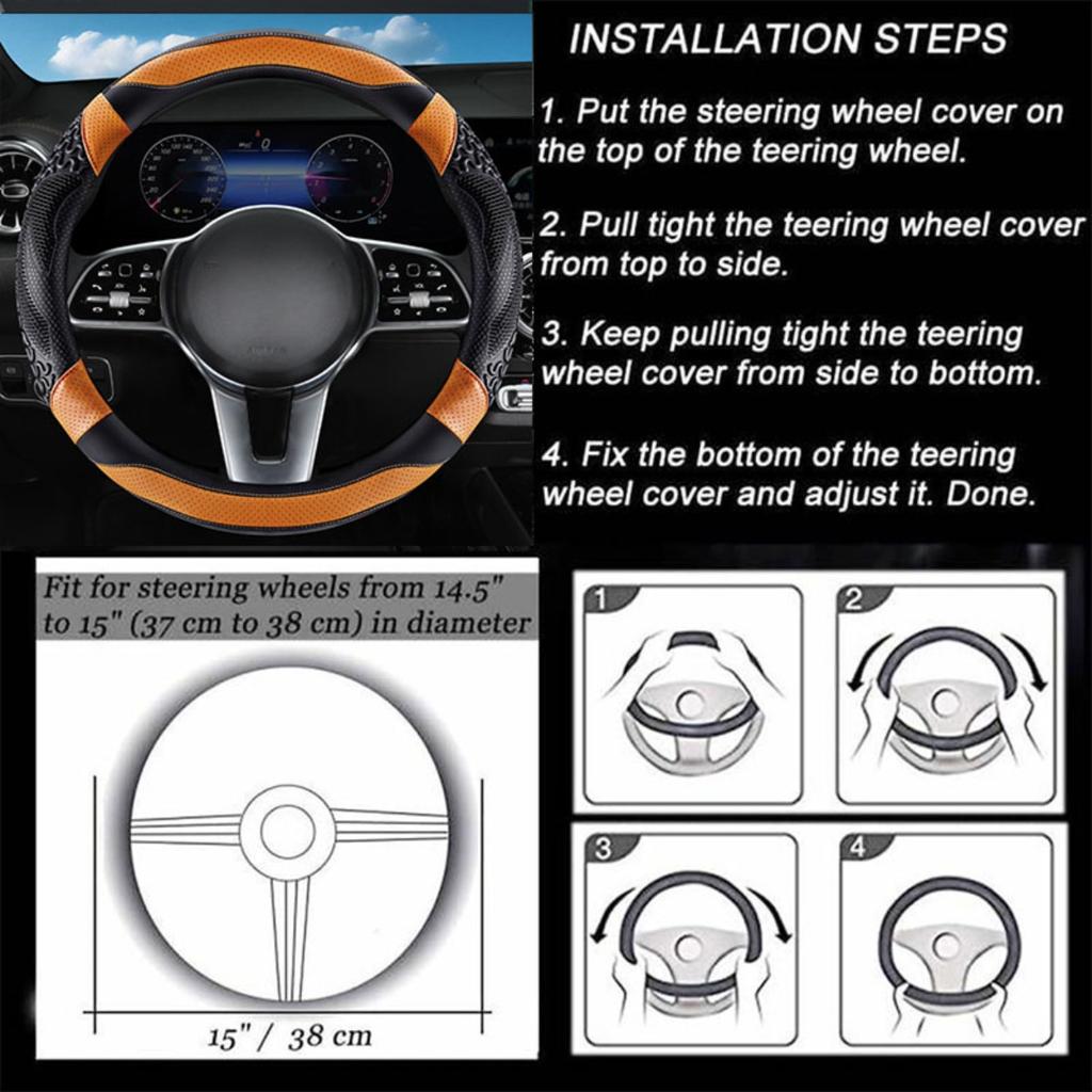 Sporty All-Season Steering Wheel Cover with Heat Embossing, Perforated PU Leather for Enhanced Grip - Fits 14.5-15 Inch Wheels