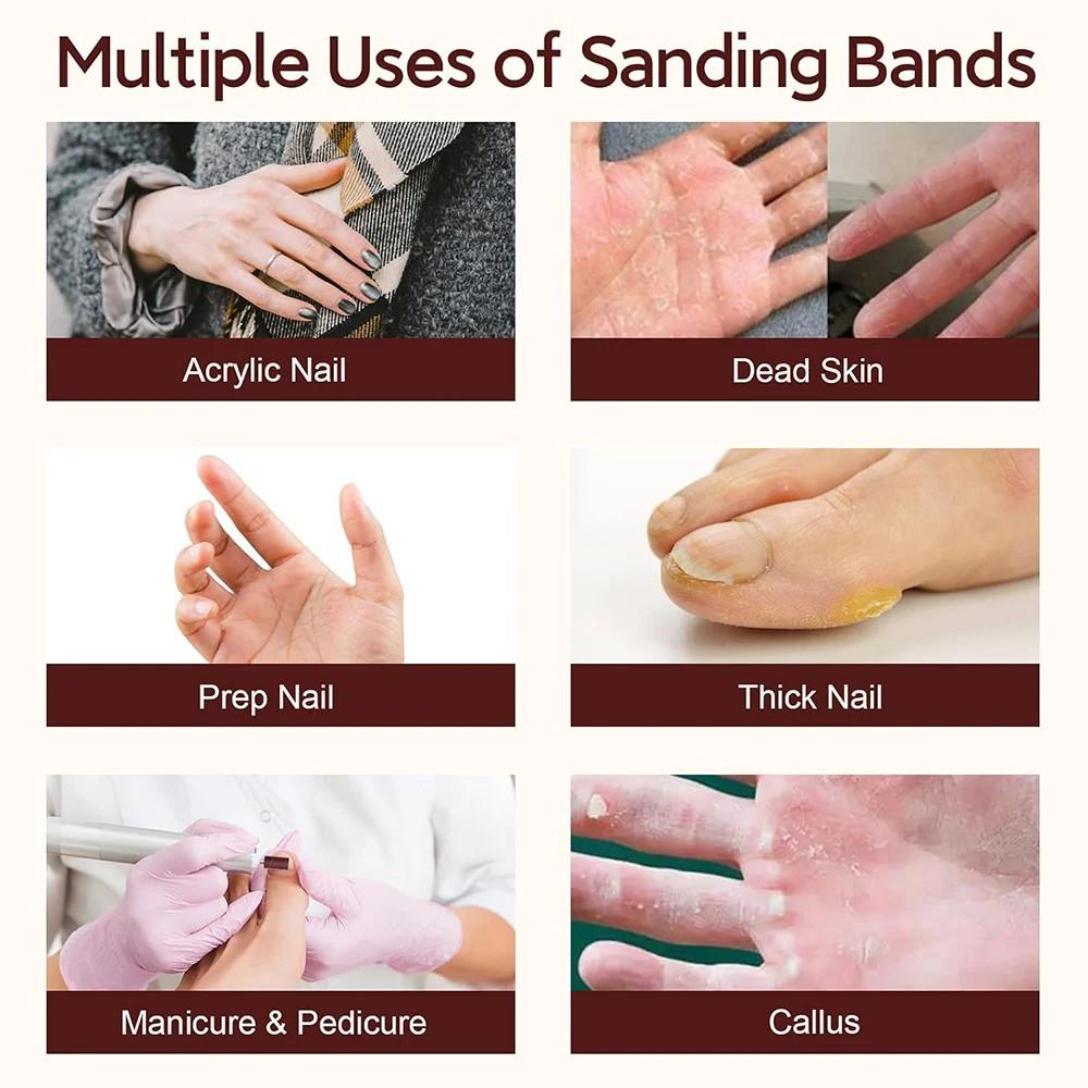 100Pcs Sanding Bands Grit File for Professional Manicure Pedicure Nail Electric Drill Machine Grinding Sand Ring Bit