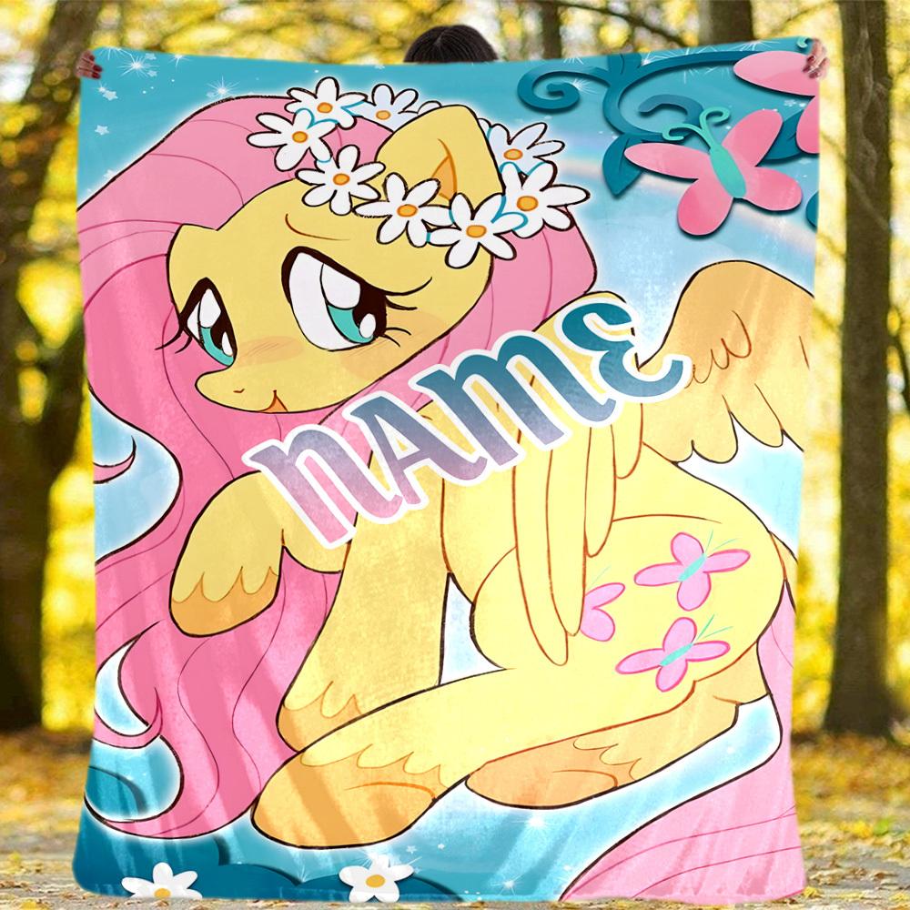 Fluttershy My Little Pony Outdoor Customize Your Name Blanket Soft Comfortable Lightweight Multiseason Use For Travel Camping Picnic Sofa Office Bed