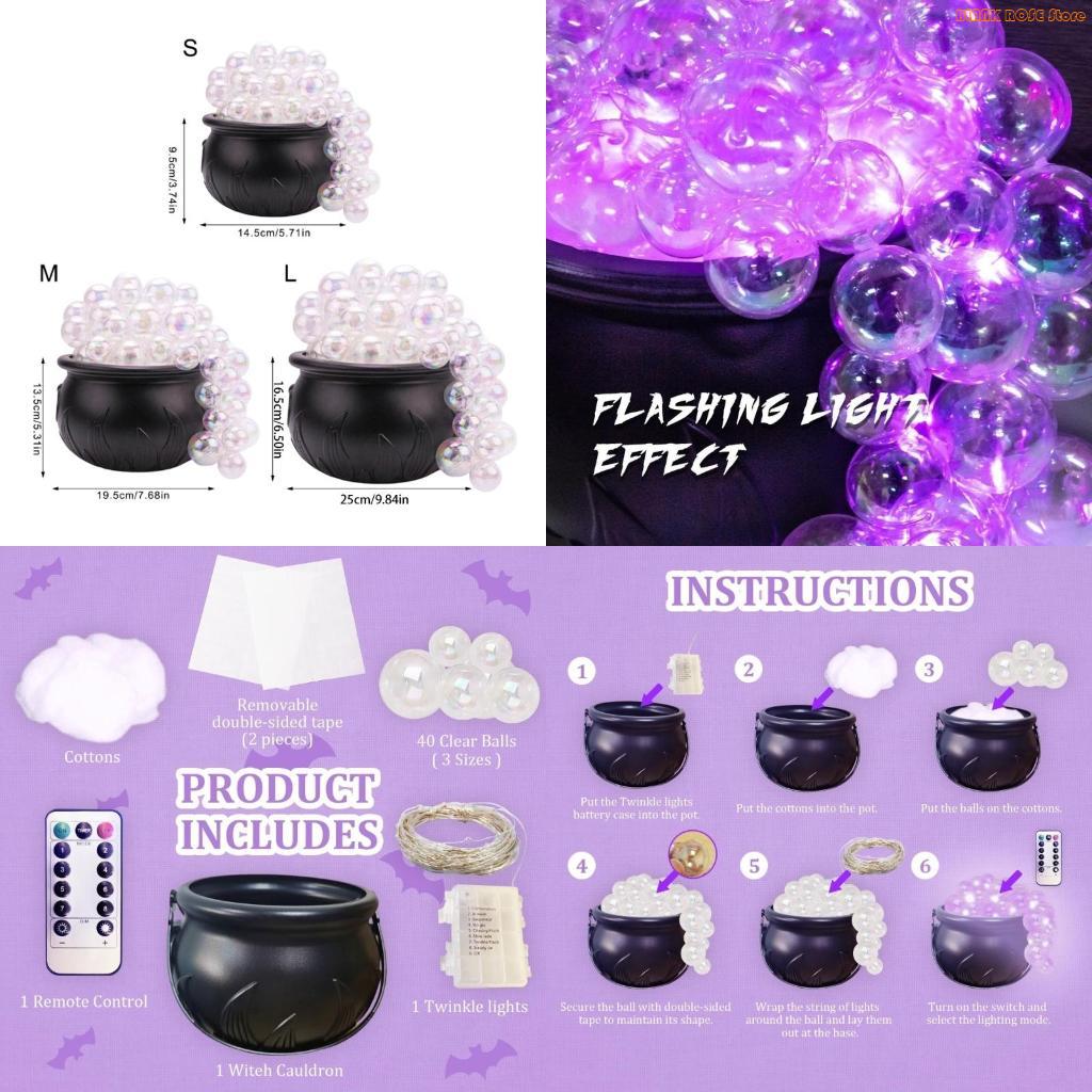 K1AE Glowing Witches Cauldron Bubble Maker For Halloween Decors Remote Control 8 Modes