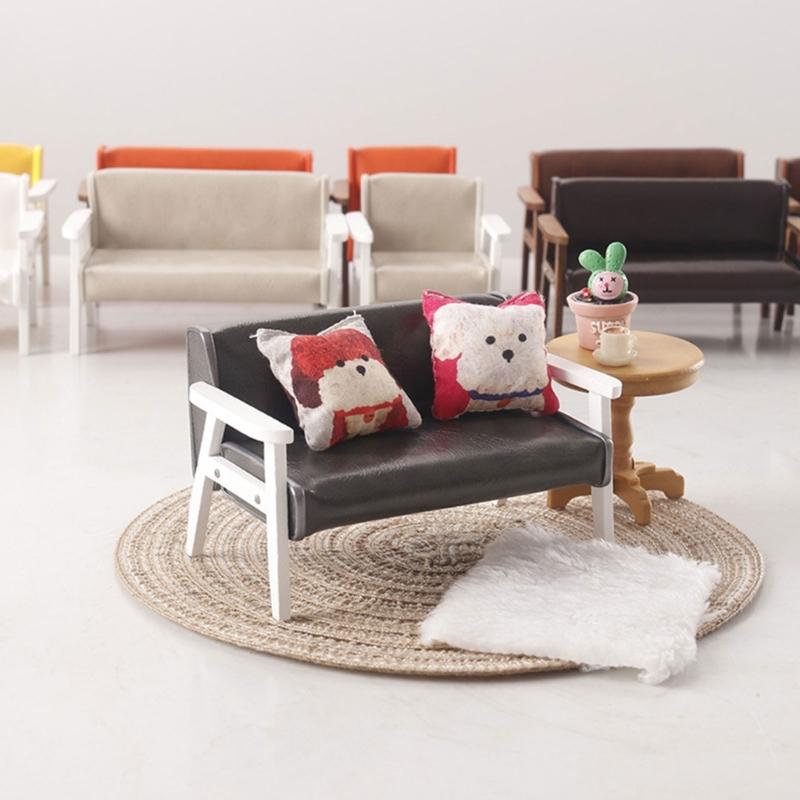 Miniature Leather Sofa Chair Model for Dollhouses Living Room Decoration 1 12 Scale Toy Accessories for Household Use