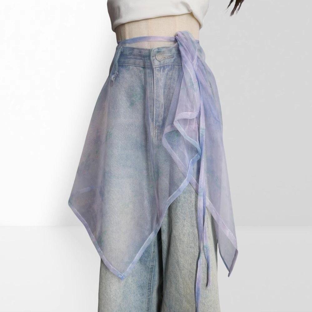 Sweet Tie-dye Lace Up Hip Scarf Colorful Doodle Shirt Extender Jazz Dance Costumes Accessory