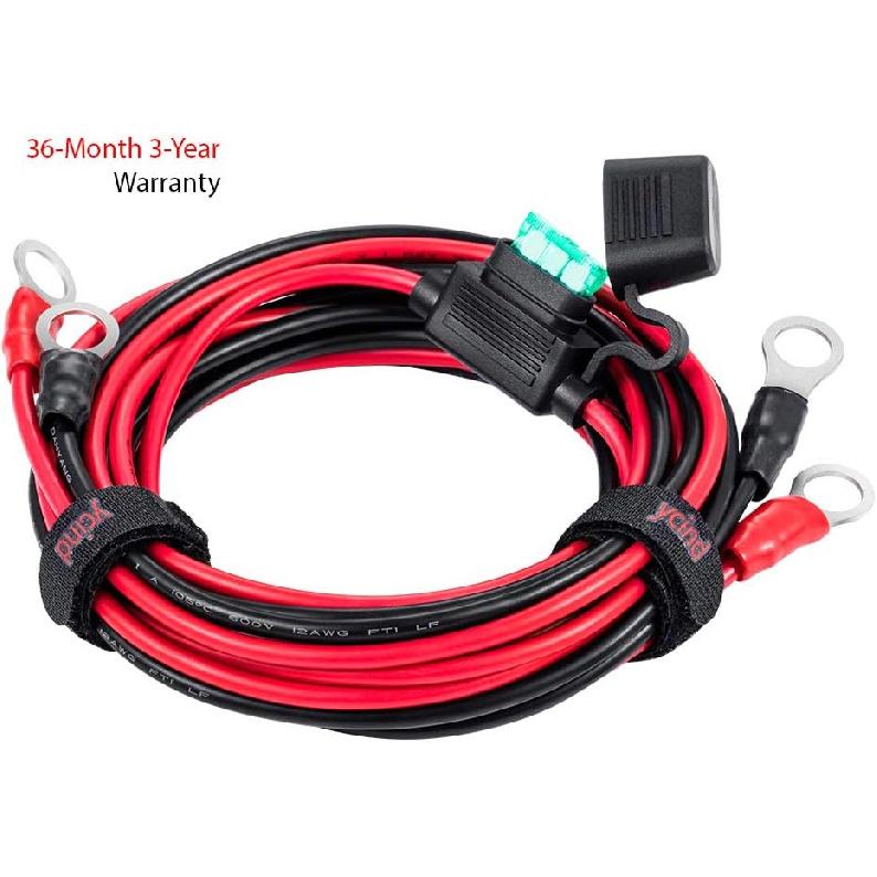3/8" Ring Eyelet Terminal Battery Boost Cable Heavy-Duty 30A Fuse 12V/24V 12AWG Cord 10Ft