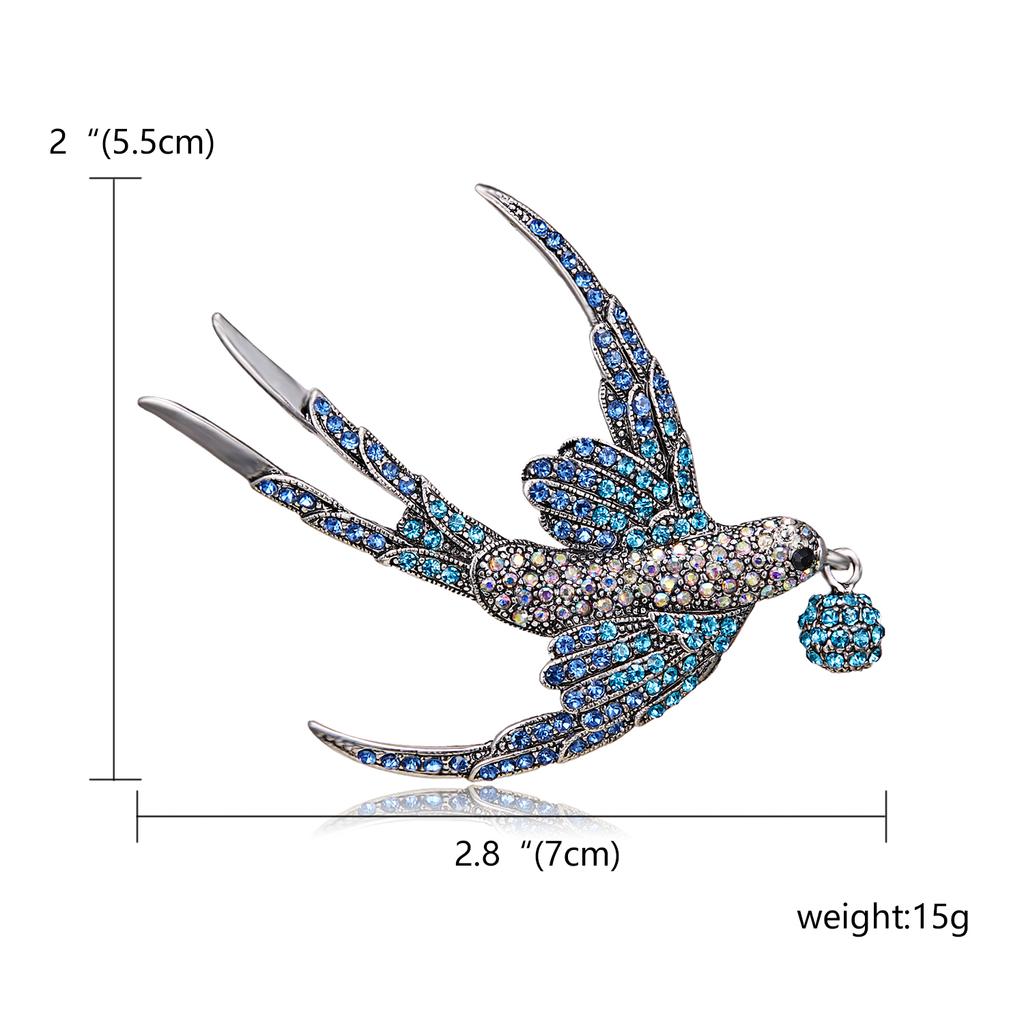 Rinhoo Full Rhinestone Flying Birds Brooch for Women Vivid Bird Dangling Round Beads Animal Lapel Pins Hummingbird Badge Corsage