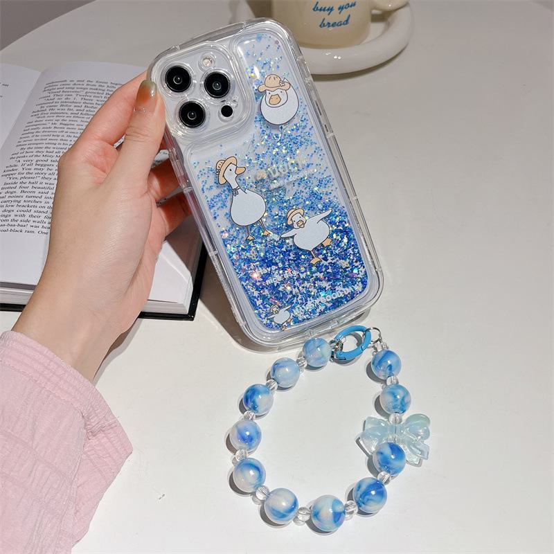 Glowing Quicksand Silicone Case for Apple 14 ProMax, 12, 11, XS, 8P, 13 - Anti-Fall Duck Tide