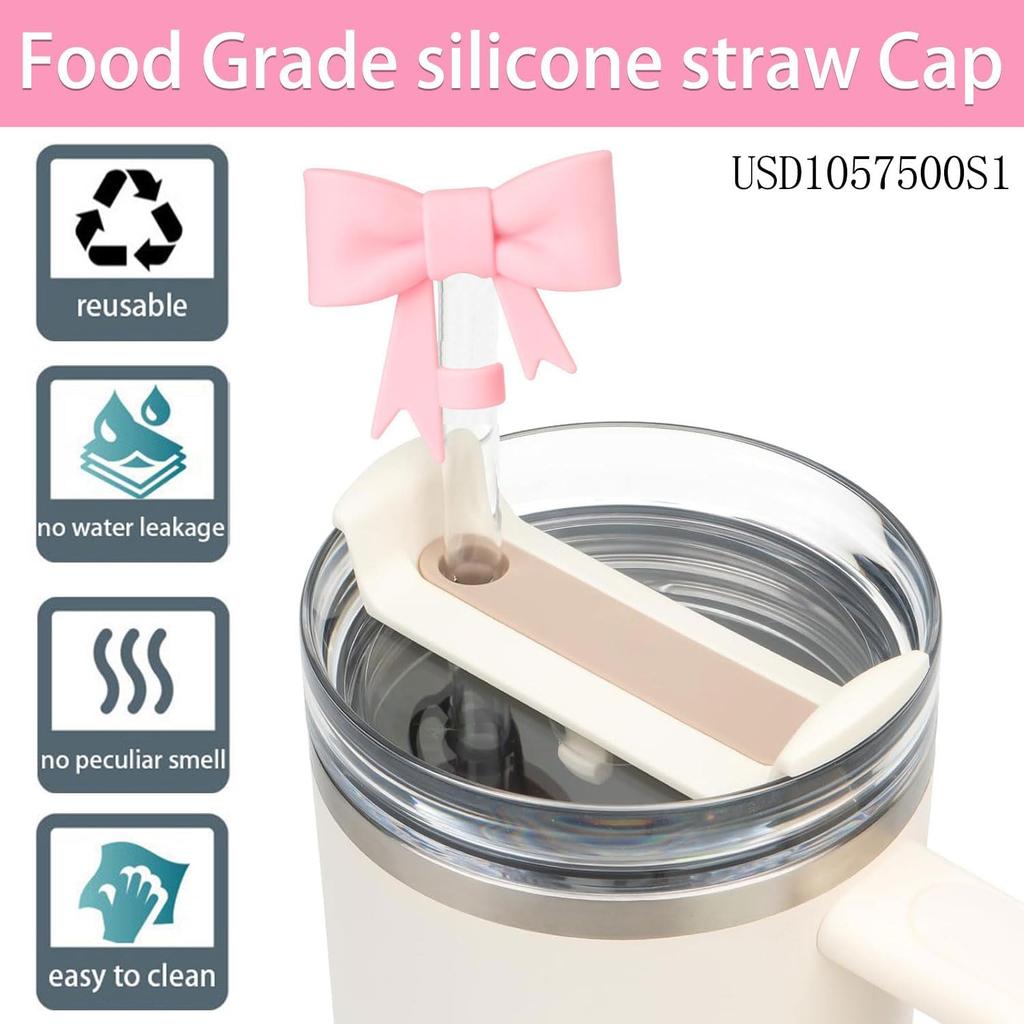 6 Pcs Bow for Stanley Straw Topper, Cute Straw Toppers Silicone Cup Covers Reble Cup Cap Covers Cap 0.4 In/10mm for Stanley 30&40 Oz Tumbler