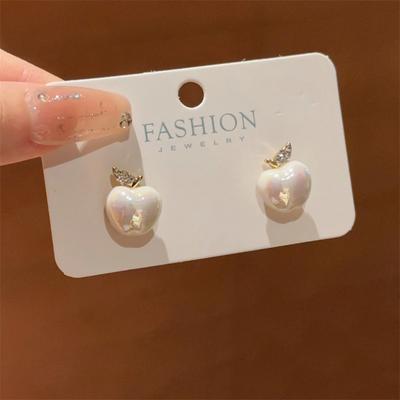 Boucles d'oreilles en forme de pomme, élégantes et créatives, avec perles incrustées, pour femmes, simples et douces, bijoux à clous, cadeau de fête