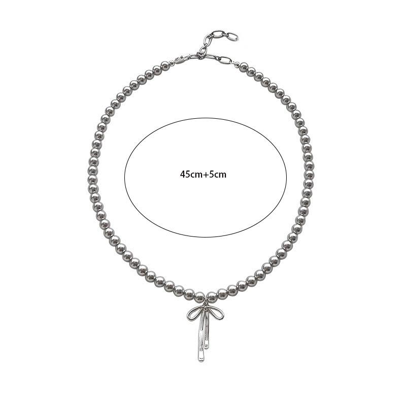 Colier la modă cu pandantiv, colier choker cu pandantiv fundă grațioasă, cu perle gri, bijuterii de gât, accesorii