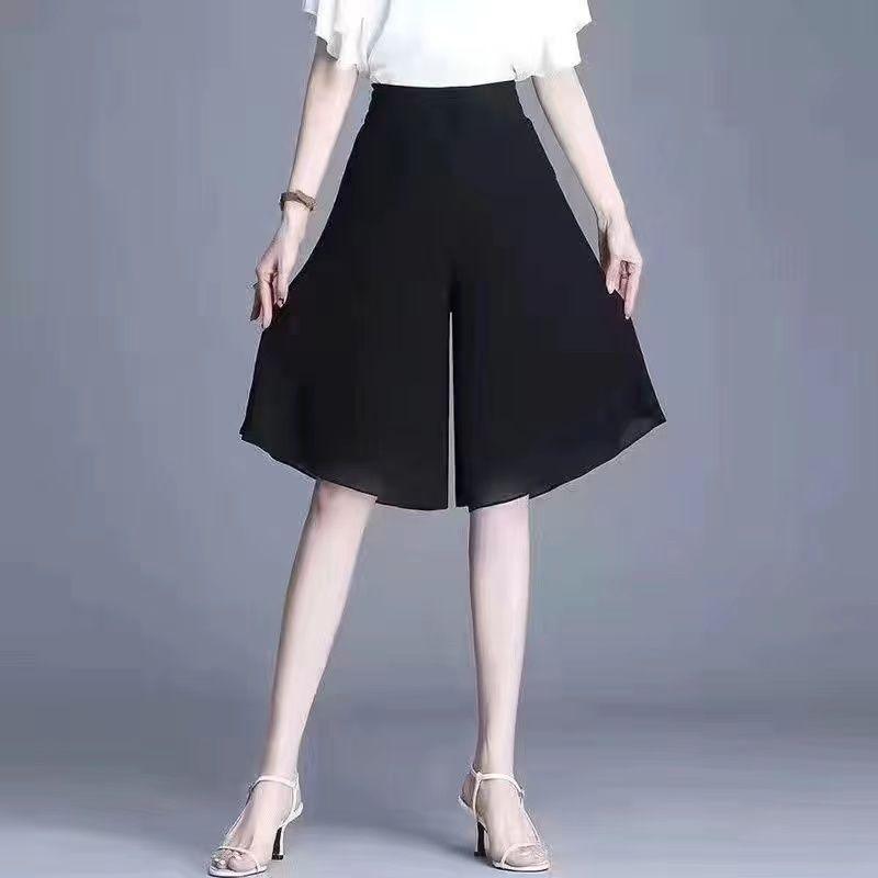 Damen Chiffon Halbrock Sommer Hohe Taille Cropped Hose Midilanger Rock Hose Rock