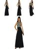 Elegant Women Round Neck Sleeveless Geometric Print Chiffon Dress Long Floor Length Stylish Casual Attire