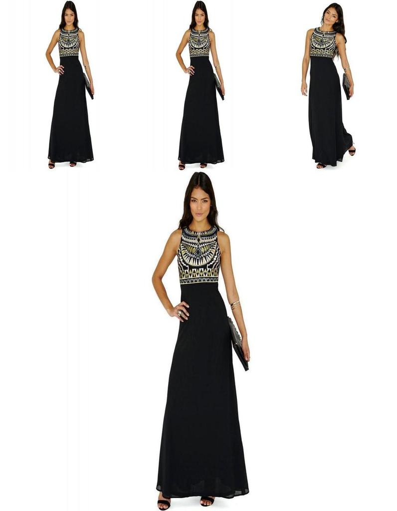 Elegant Women Round Neck Sleeveless Geometric Print Chiffon Dress Long Floor Length Stylish Casual Attire