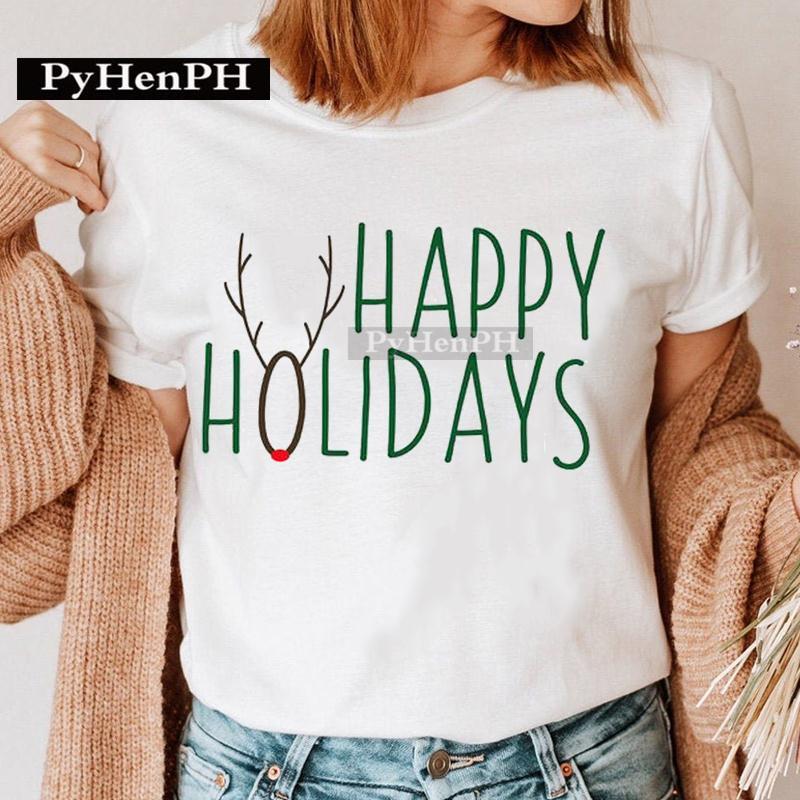 Summer Christmas Elk Printed T-shirt for Men Women Cotton Loose Round Neck Short Sleeve T-Shirts Unisex