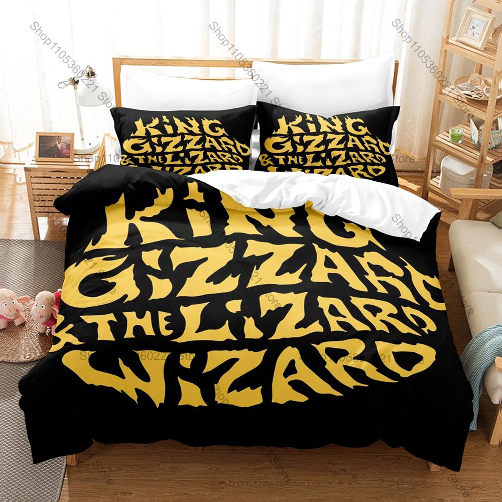 King Gizzard & The Lizard Wizard Bedding Set Duvet Cover + 2 Pillowcases Neo Psychedelic Rock Retro Bedroom Decor