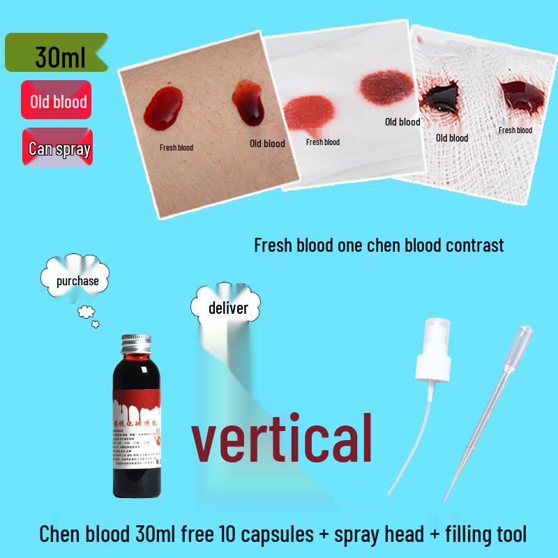 Washable Fake Blood Spray & Capsules for Halloween Makeup & Acting.