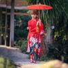 2021 Enhanced Furisode Kimono with Red Lily Floral Design - Wrinkle-Resistant & Easy-to-Wear Japanese Tradition