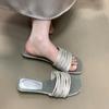 Fashion One-word Slippers Women's Summer Wear Lazy Rhinestones with Low Heels Open-toed Sandals High Sense