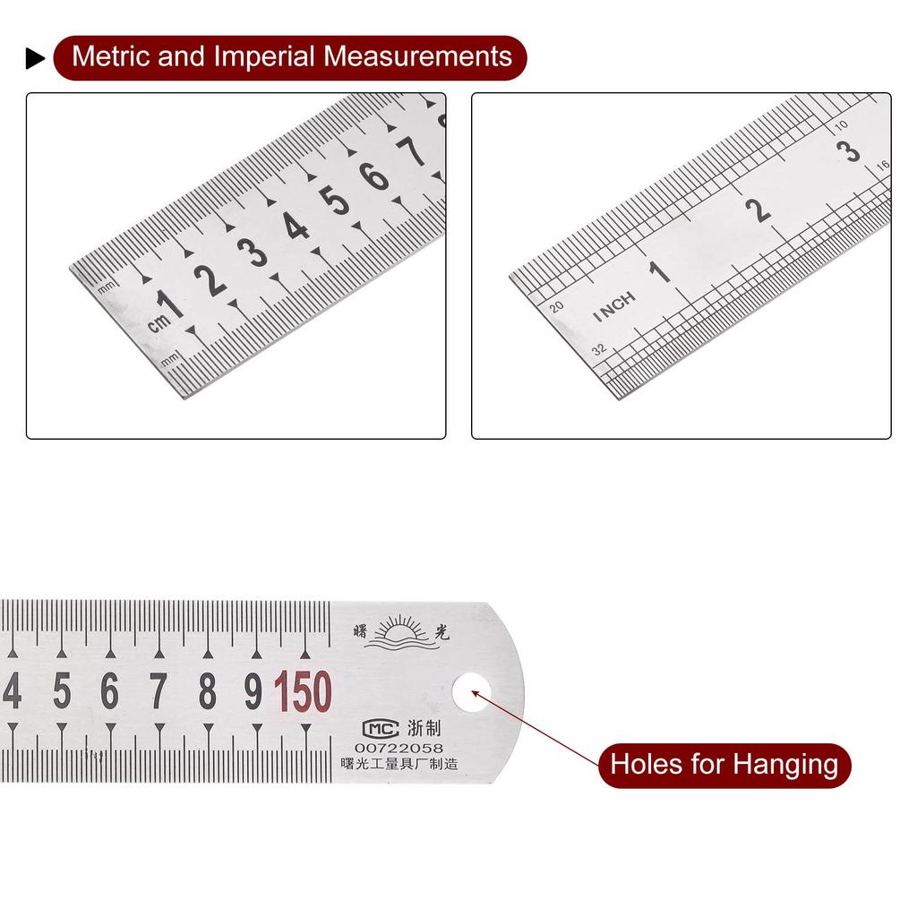 Uxcell Stainless Steel Straight Edge Measuring Tool for and Long X Thick X 38mm Silver Tone Ruler, Woodworking, Painting, Crafts, 1.5m 1.5mm Wide,