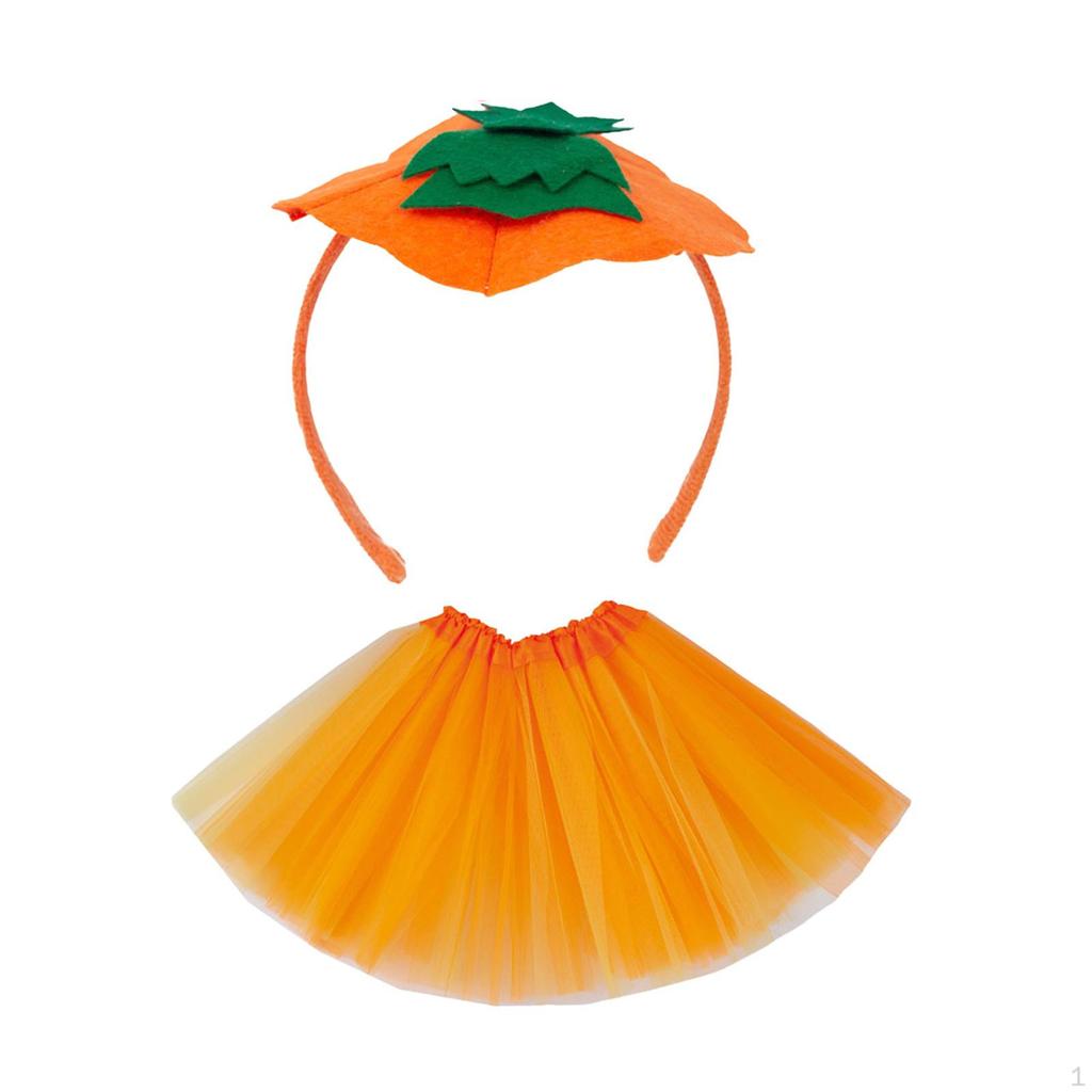 Halloween Pumpkin Headband with Skirt Costume Accessory for Role Playing