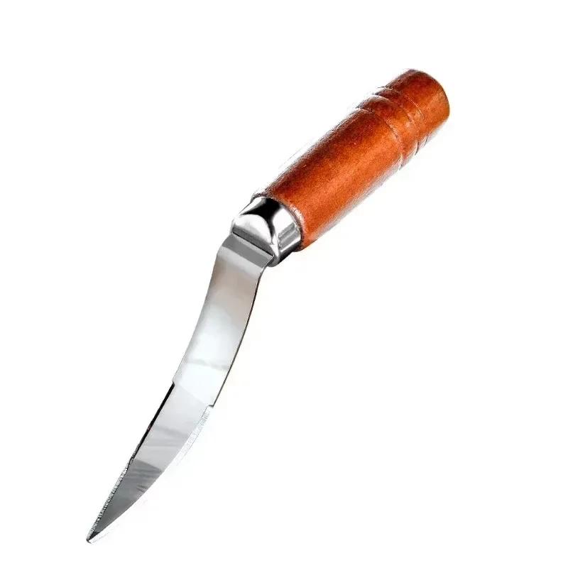 Wooden Handle Coconut Opener Stainless Steel Coconut Opener Knife Household Kitchen New Multifunction Fruit Peeler Coconut Knife