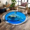 Shark View Through Porthole Print Round Rug, Living Room, Bedroom, Playroom Carpet, Non Slip Floor Mat, Gift