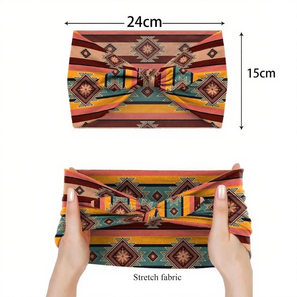 Wide Boho Print Headband Elastic Turban Headwear Casual Bohemian Hair Bands for Yoga Biker