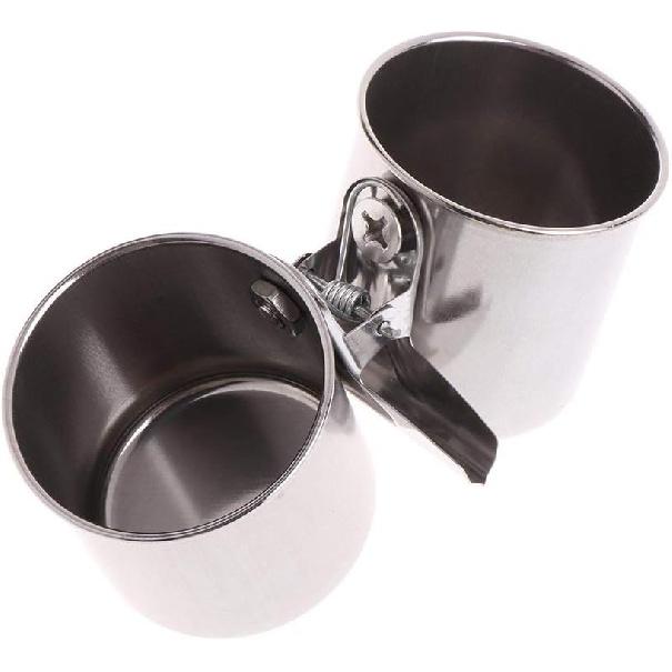 Hypeety Bird Parrot Feeding Double Cups Stainless Steel Food Water Bowls with Clip Bird Seed Feeder Cups Hanging Bowl Cage Stand Accessories