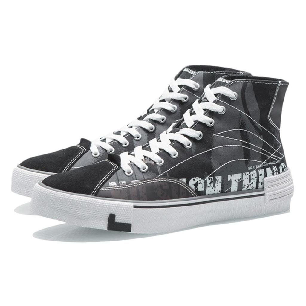 Li Ning Wave Canvas Hi Comfortable Slip Resistant Abrasion Resistant High top Skateboard Shoes Men's Black AECR011-2