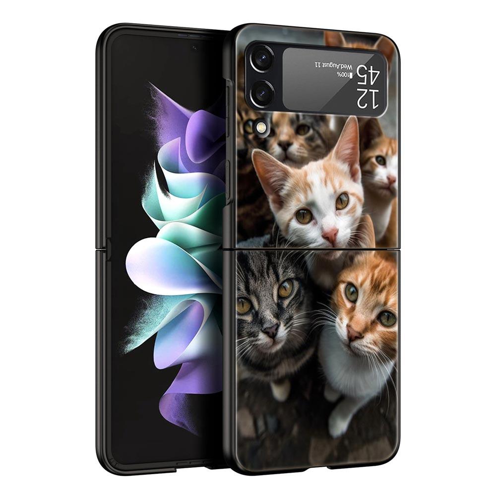 

Animal selfie art Phone Case For Samsung Galaxy Z Flip3 Flip4 Flip5 PC Bumper Shell For Z Flip 3 4 5 Black Hard Folding Cover Samsung Z Flip