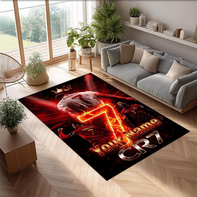Cristiano Ronaldo Printed Crystal Velvet Rug Non‑Slip Crystal Velvet Carpet For Sofa Bedroom Indoor Home Decoration