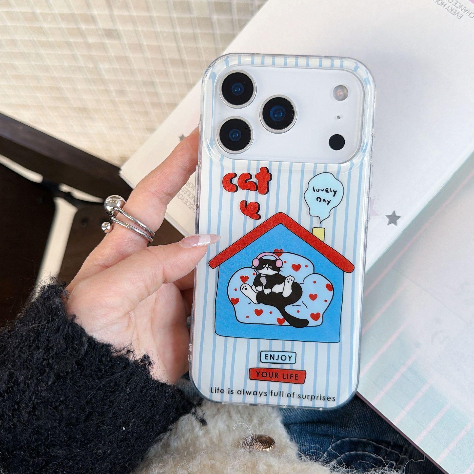 

Blue Striped Cat iPhone 17 Pro Max Dual-Layer IMD Protective Case for Apple 15/16 Drop-Proof Cover iPhone 14 Pro
