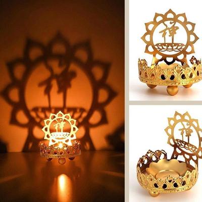 1 Pcs Hollow Out Flower Candle Stand Lotus Buddha Lamp Base Ornaments Metal Light and Shadow Art