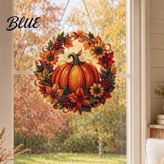 Elegant Holiday Ornament Fall Pumpkin Sunflower Wreath Hanging Decor Acrylic Hand Painted Unique Festive Decor Window Ornament Thanksgiving
