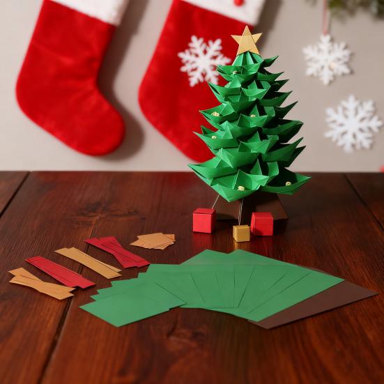 DIY Paper Christmas Tree Handmade Origami Tree Kit Fold 3D Christmas Paper Craft Set