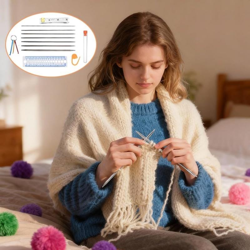 35Pcs Double Pointed Knitting Needles Set, Short 20cm Metal Double Ended Knitting Needles for Beginner, Sock Knitting Pins Set